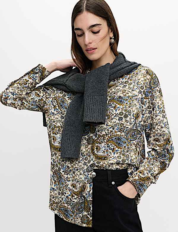 Printed Collared Button Through Blouse