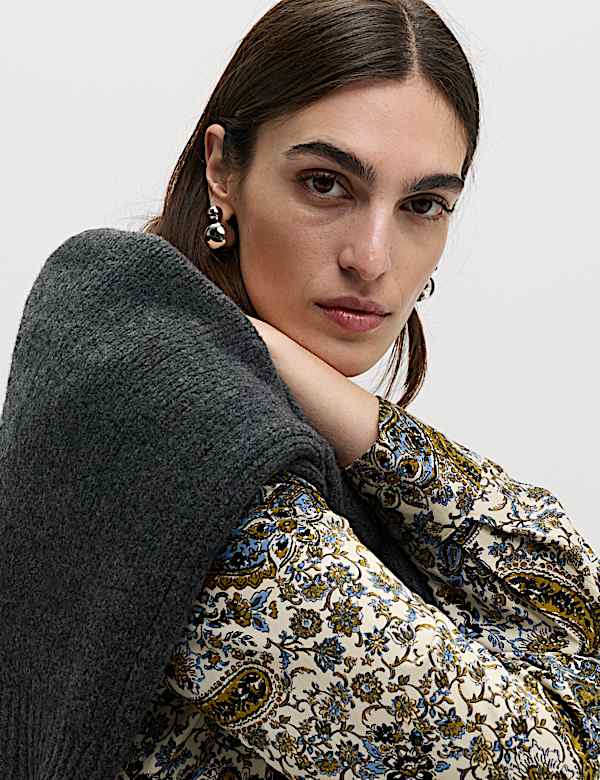 Printed Collared Button Through Blouse