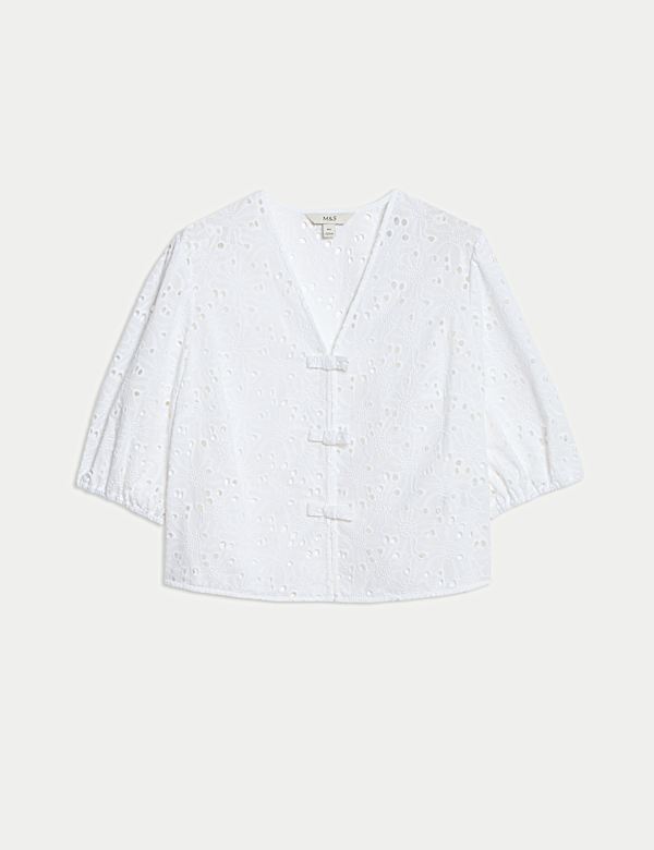 Chemisier 100 % coton fleuri &agrave; motif ajour&eacute; et n&oelig;ud - CA