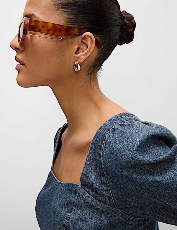 Pure Cotton Denim Square Neck Slim Fit Top