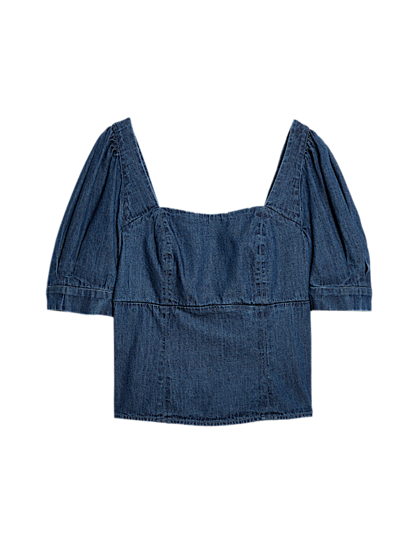 Pure Cotton Denim Square Neck Slim Fit Top