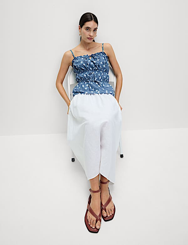 Pure Cotton Floral Tie Front Cami Top