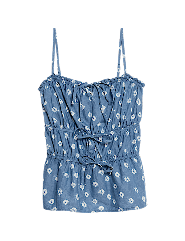 Pure Cotton Floral Tie Front Cami Top