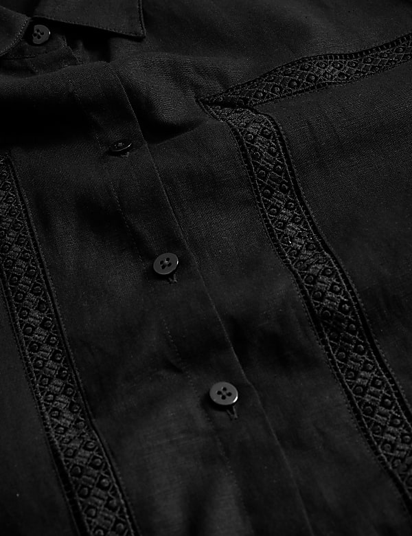 Linen Rich Collared Lace Insert Shirt