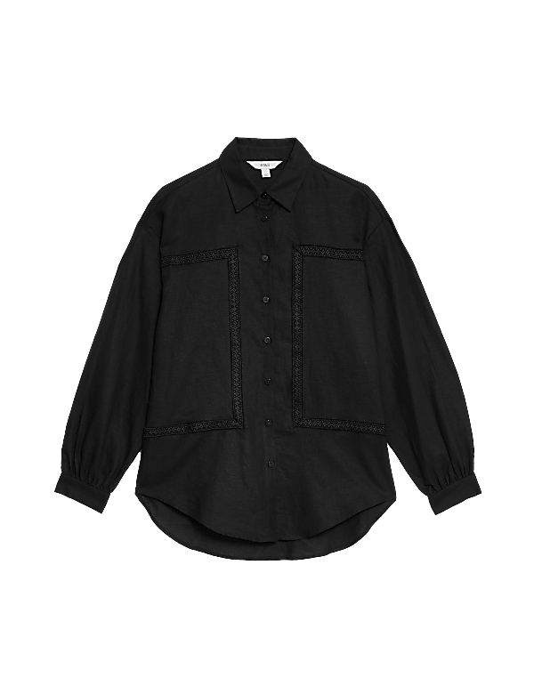 Linen Rich Collared Lace Insert Shirt