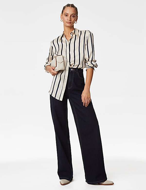 Satin Striped Collared Button Through Shirt - DK