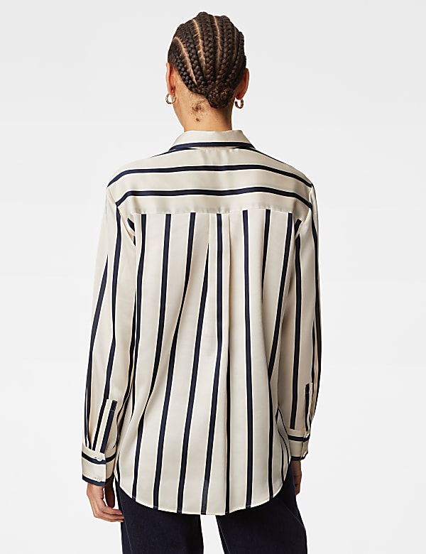 Satin Striped Collared Button Through Shirt - DK
