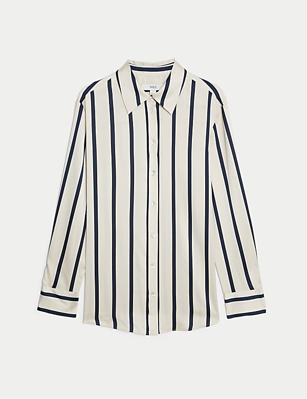 Satin Striped Collared Button Through Shirt - DK