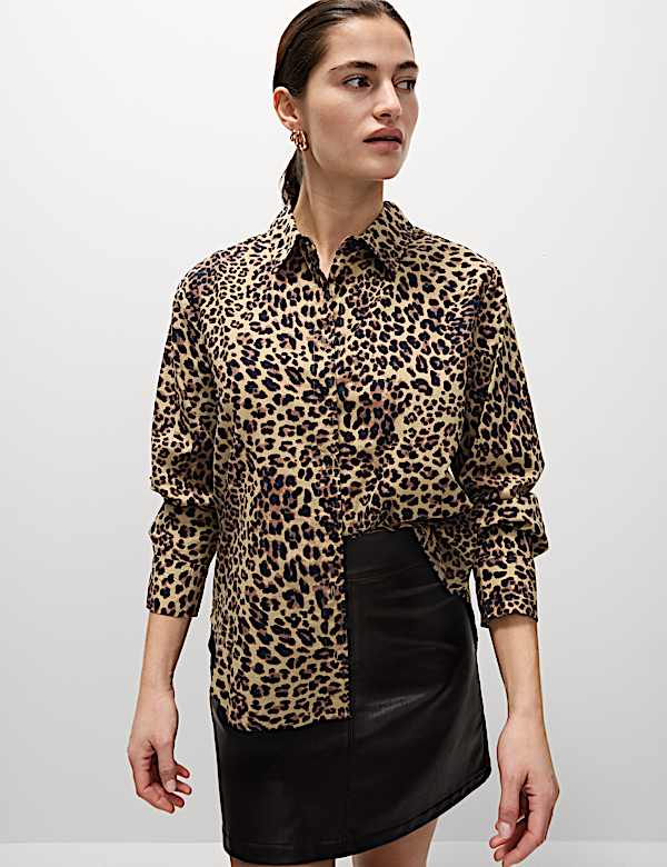 Pure Cotton Animal Print Collared Shirt
