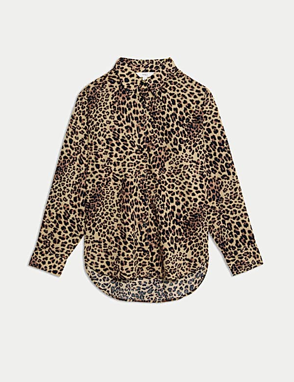 Pure Cotton Animal Print Collared Shirt - TW