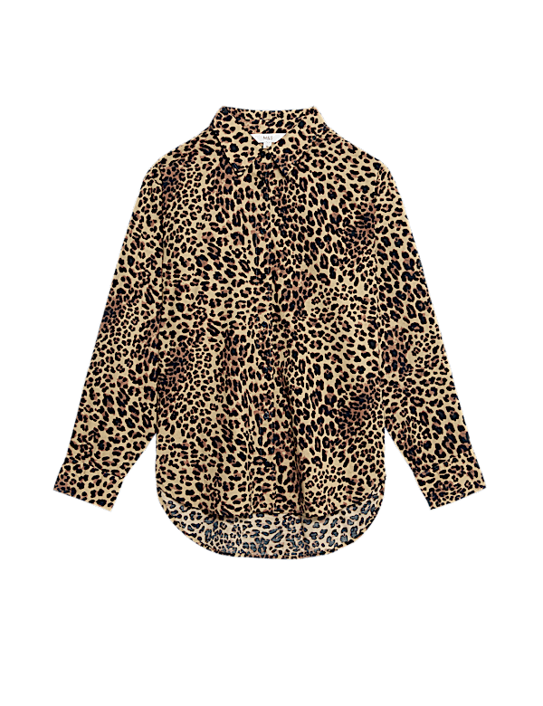 Pure Cotton Animal Print Collared Shirt