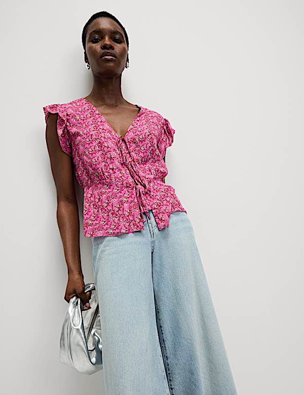 Pure Modal Floral Tie Front Blouse