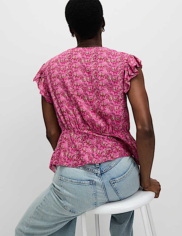 Pure Modal Floral Tie Front Blouse