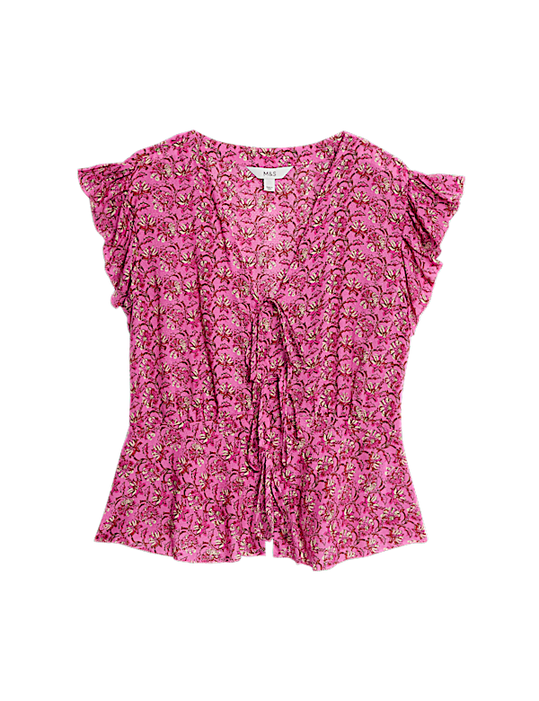 Pure Modal Floral Tie Front Blouse