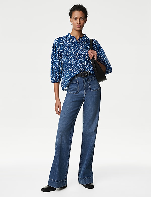 Printed Shirred Shirt