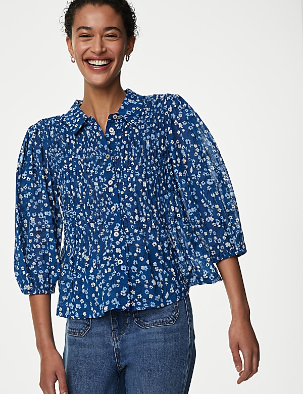 Printed Shirred Shirt