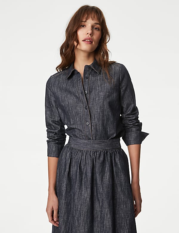 Denim Linen Blend Collared Shirt - FR