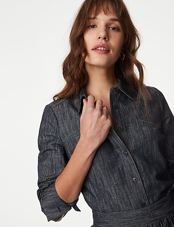 Denim Linen Blend Collared Shirt - FR