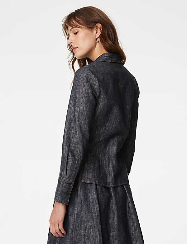 Denim Linen Blend Collared Shirt - FR