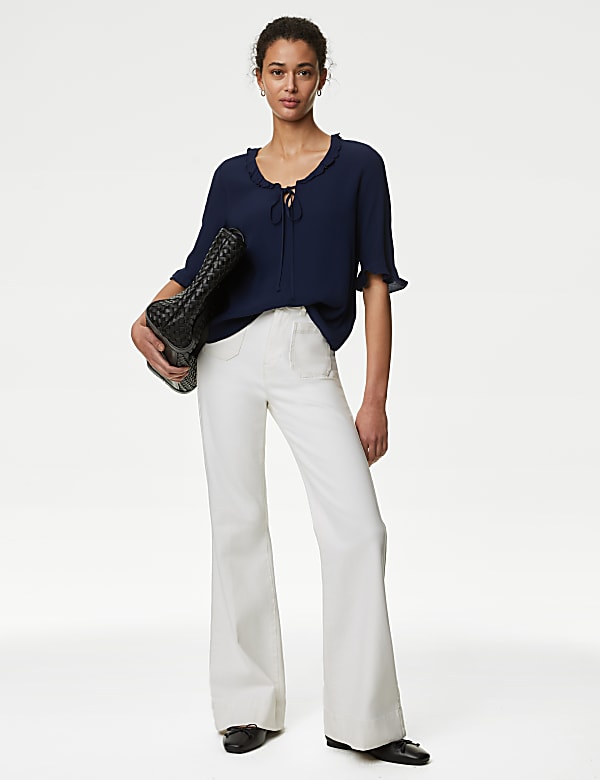 Tie Neck Frill Detail Blouse