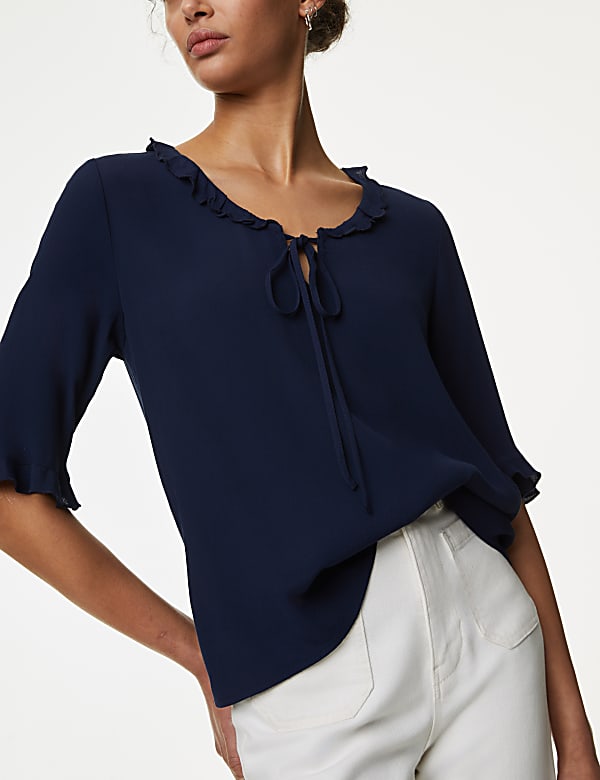 Tie Neck Frill Detail Blouse