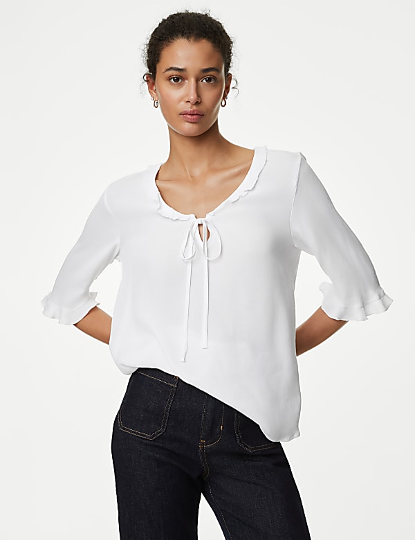 Tie Neck Frill Detail Blouse