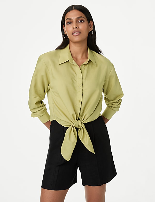 Lyocell Rich Tie Front Shirt with Linen - FI