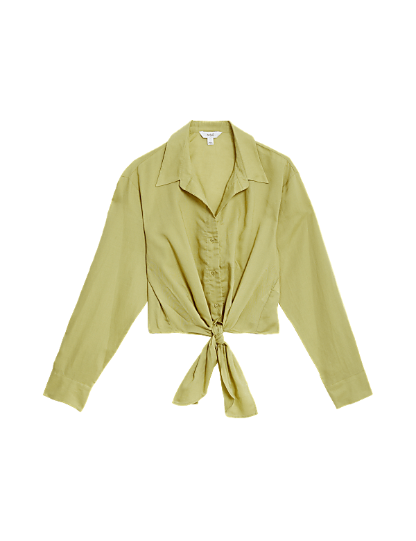 Lyocell Rich Tie Front Shirt with Linen