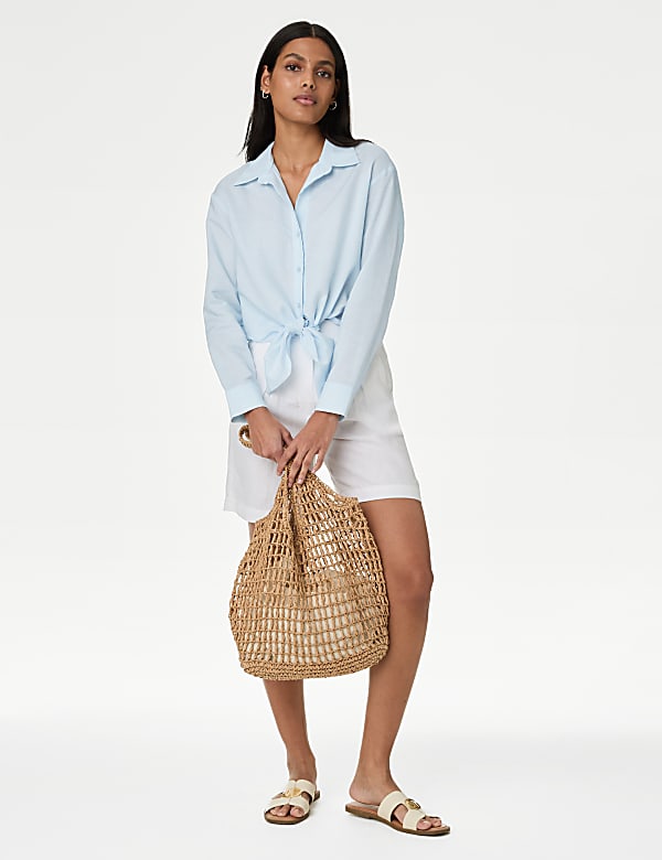 Lyocell Rich Tie Front Shirt with Linen - PT