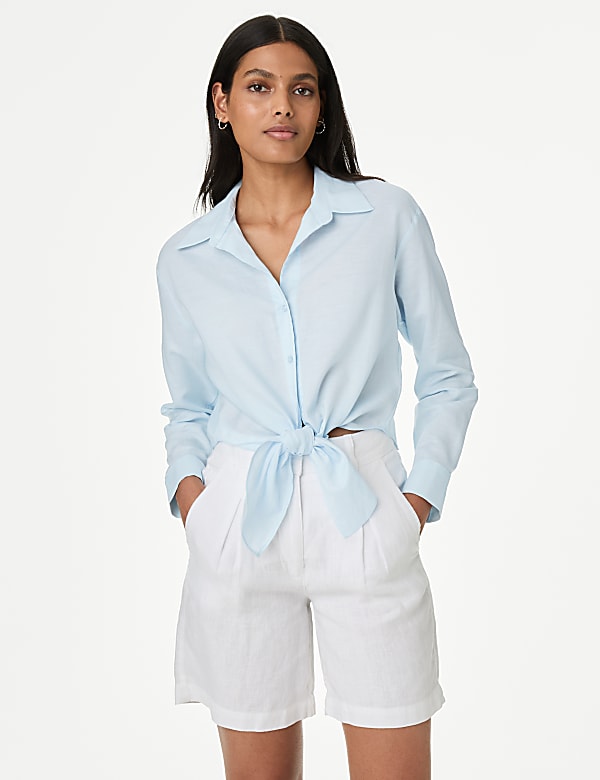 Lyocell Rich Tie Front Shirt with Linen