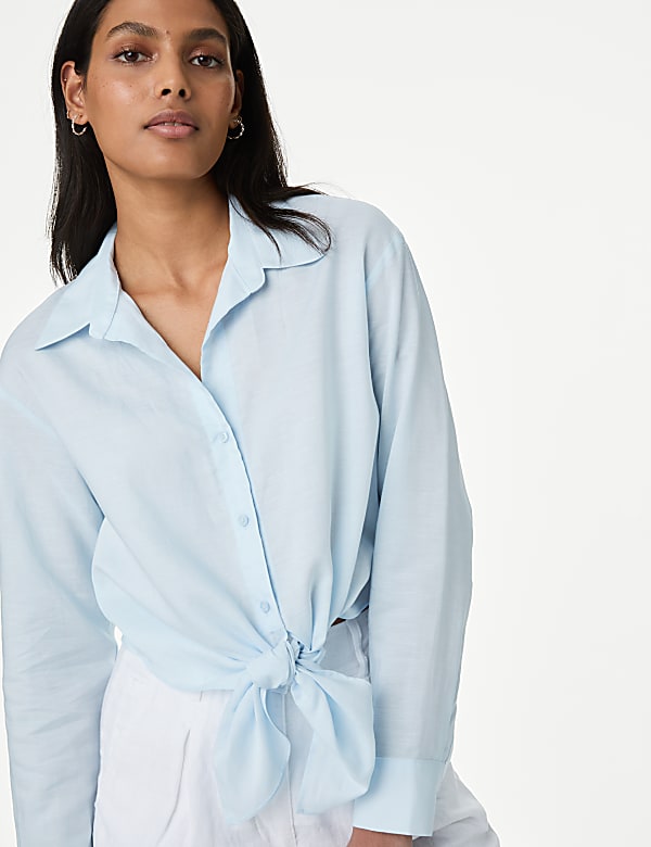 Lyocell Rich Tie Front Shirt with Linen