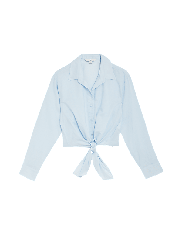 Lyocell Rich Tie Front Shirt with Linen