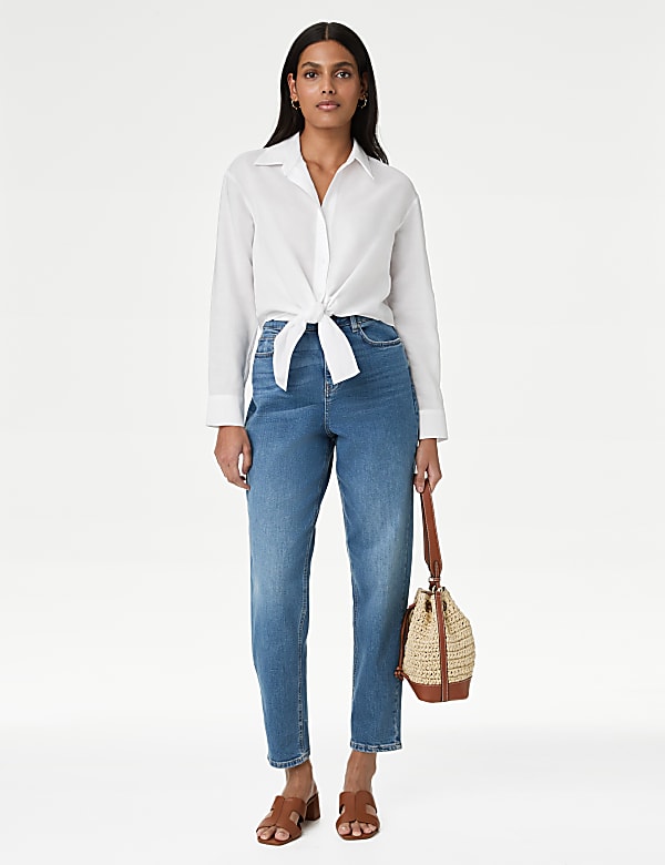 Lyocell Rich Tie Front Shirt with Linen