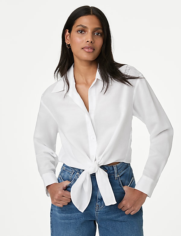 Lyocell Rich Tie Front Shirt with Linen