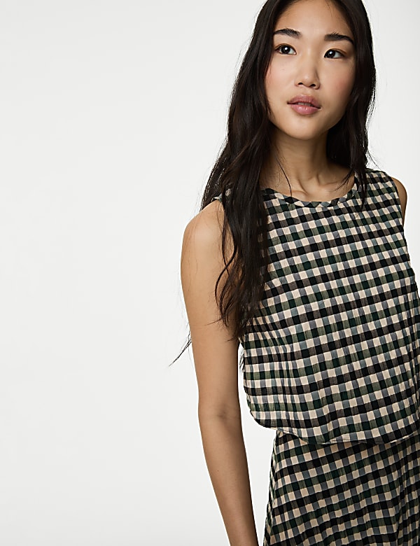 Cotton Blend Checked Top
