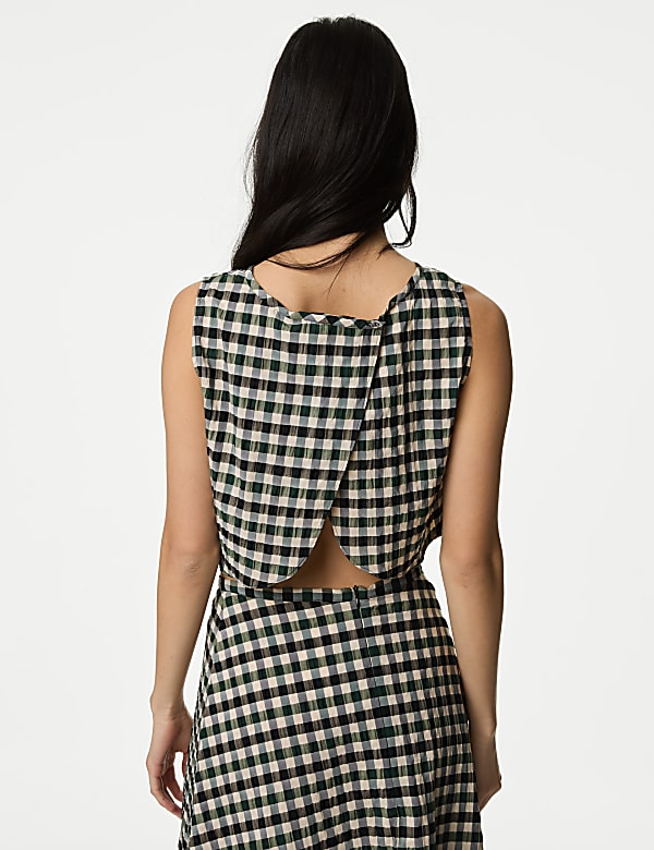 Cotton Blend Checked Top