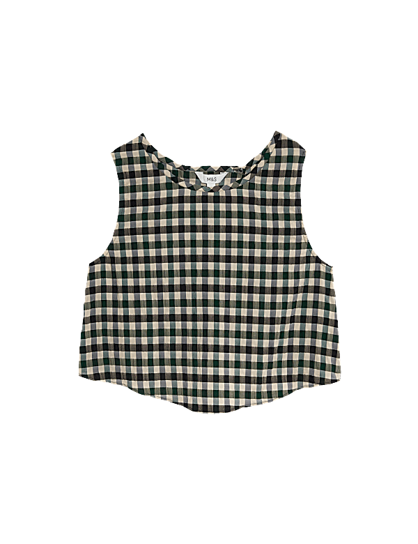 Cotton Blend Checked Top