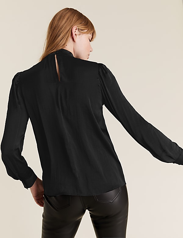 Satin High Neck Long Sleeve Blouse