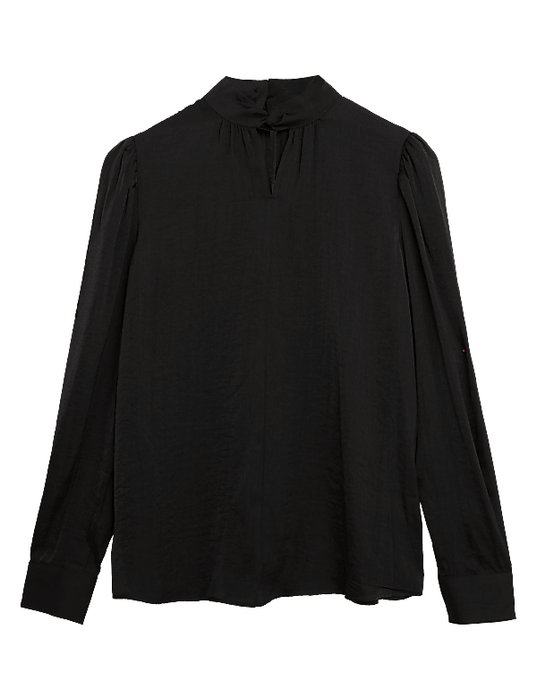 Satin High Neck Long Sleeve Blouse