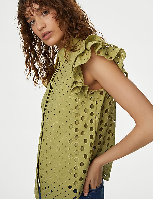 Pure Cotton Broderie Frill Detail Shirt
