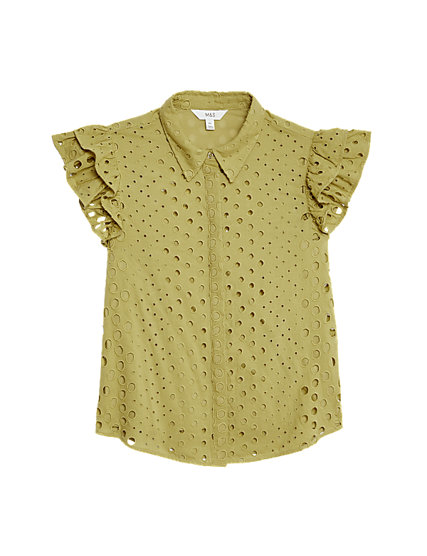 Pure Cotton Broderie Frill Detail Shirt