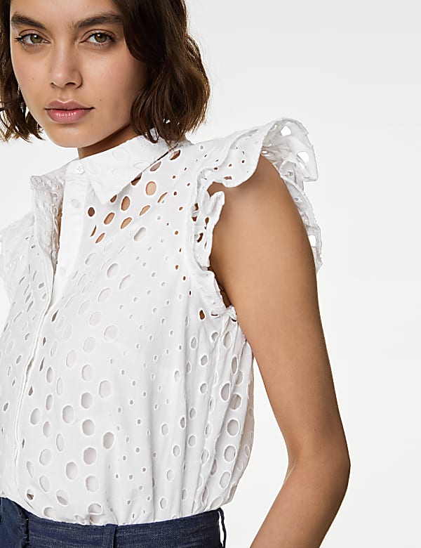 Pure Cotton Broderie Frill Detail Shirt