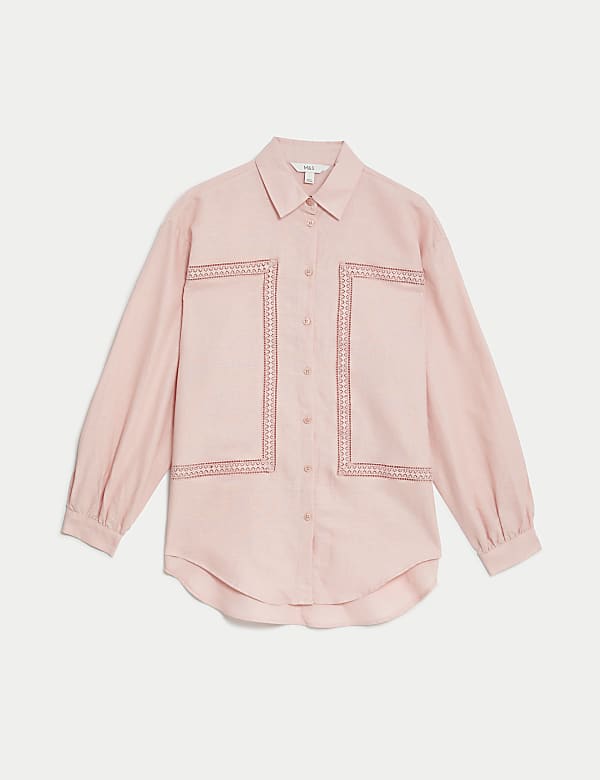 Linen Rich Collared Lace Insert Shirt - SK