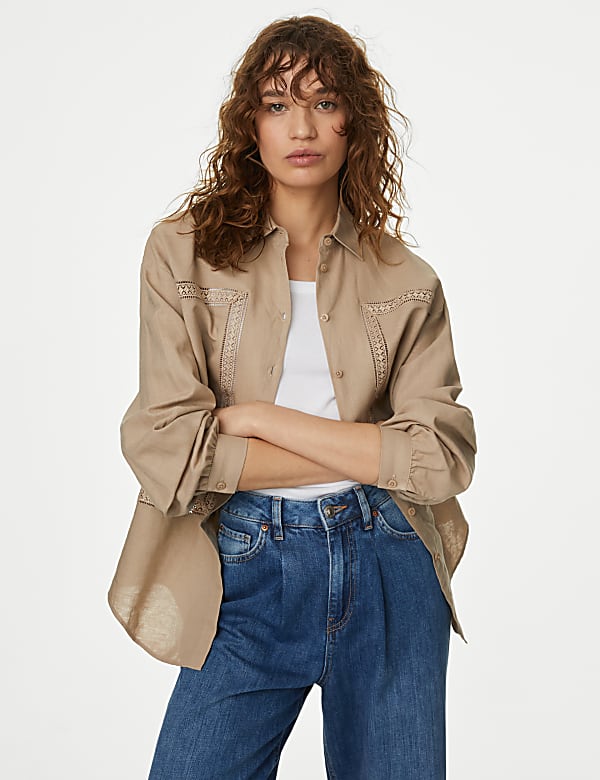 Chemise en lin à encolure et empiècement en dentelle - CH