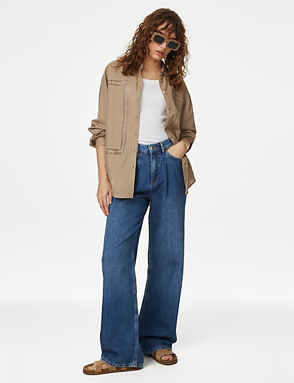Linen Rich Collared Lace Insert Shirt