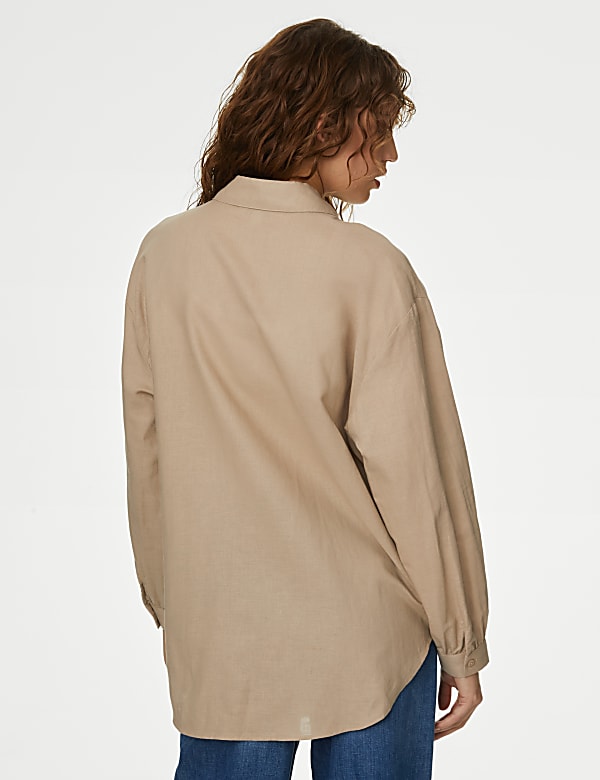Linen Rich Collared Lace Insert Shirt