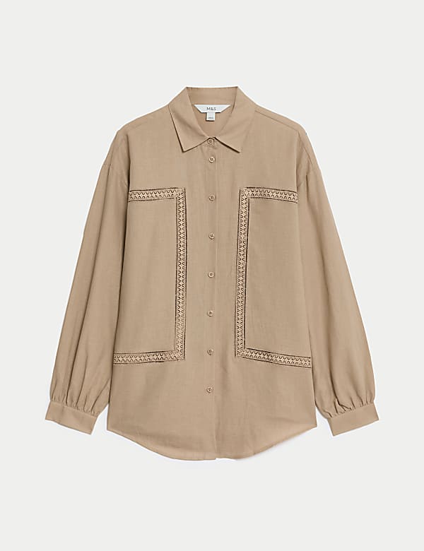 Linen Rich Collared Lace Insert Shirt - SK