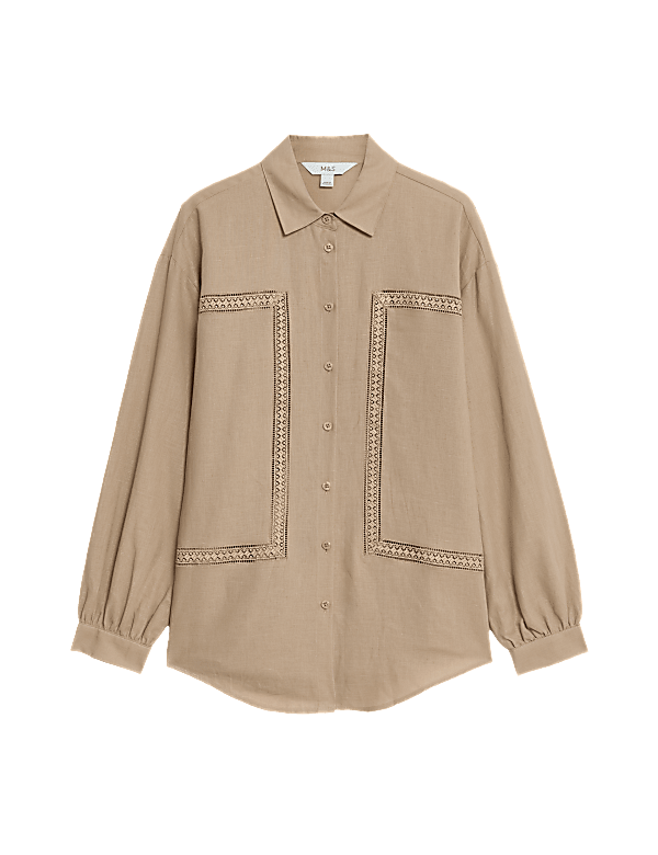 Linen Rich Collared Lace Insert Shirt