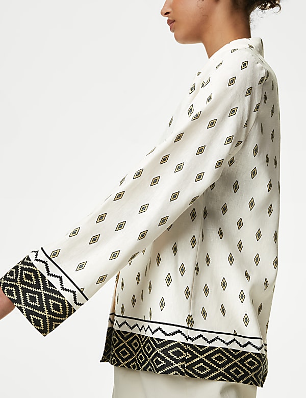 Linen Rich Printed Collared Shirt - FI