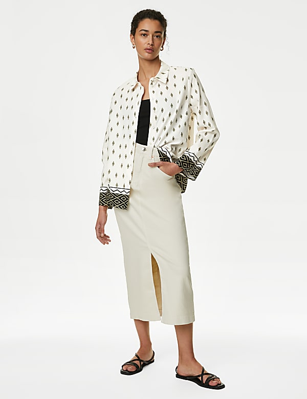 Linen Rich Printed Collared Shirt